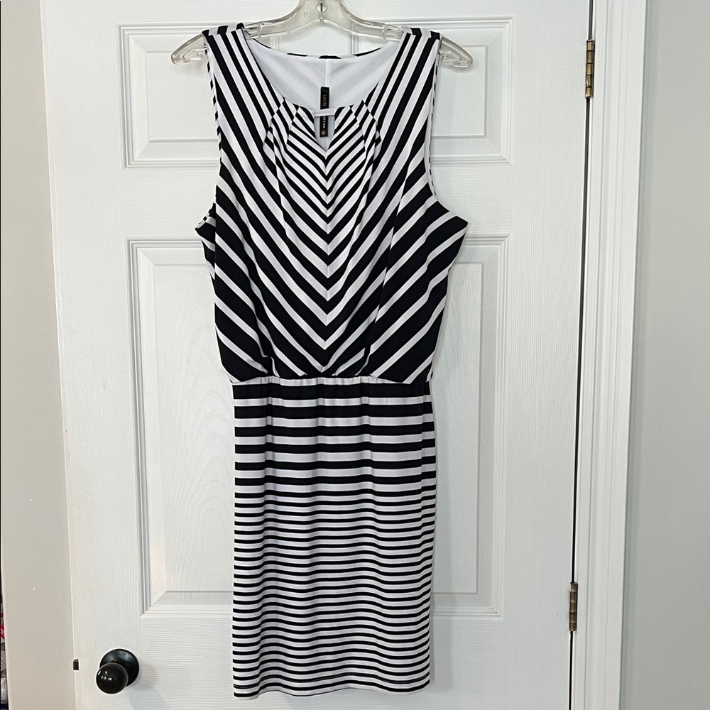 Lori M Striped Black and White Midi Dress